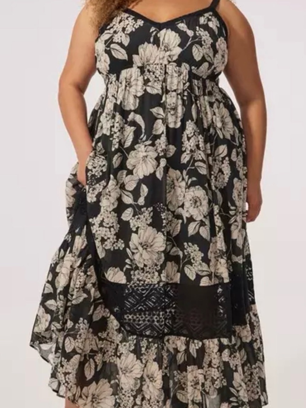 torrid Black and Ivory Floral V-Neck Maxi Dress